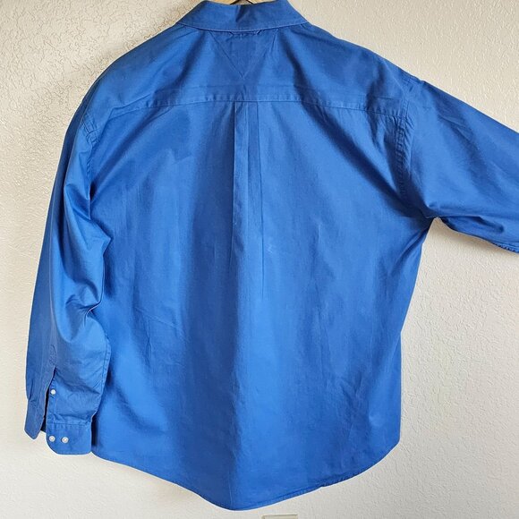 Vntg Y2K Tommy Hilfiger XL Mens Blue Shirt XL Cotton Business Casual Logo - Picture 8 of 12